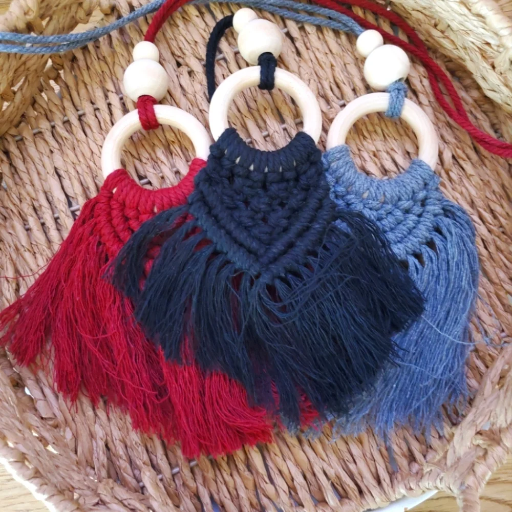 Macrame Boho Car Charm/Essential Oil Diffuser Handmade Gray - Picture 3 of 6
